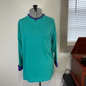 Vintage 80s 90s Upper Level teal and purple 3/4 sleeve t shirt size medium